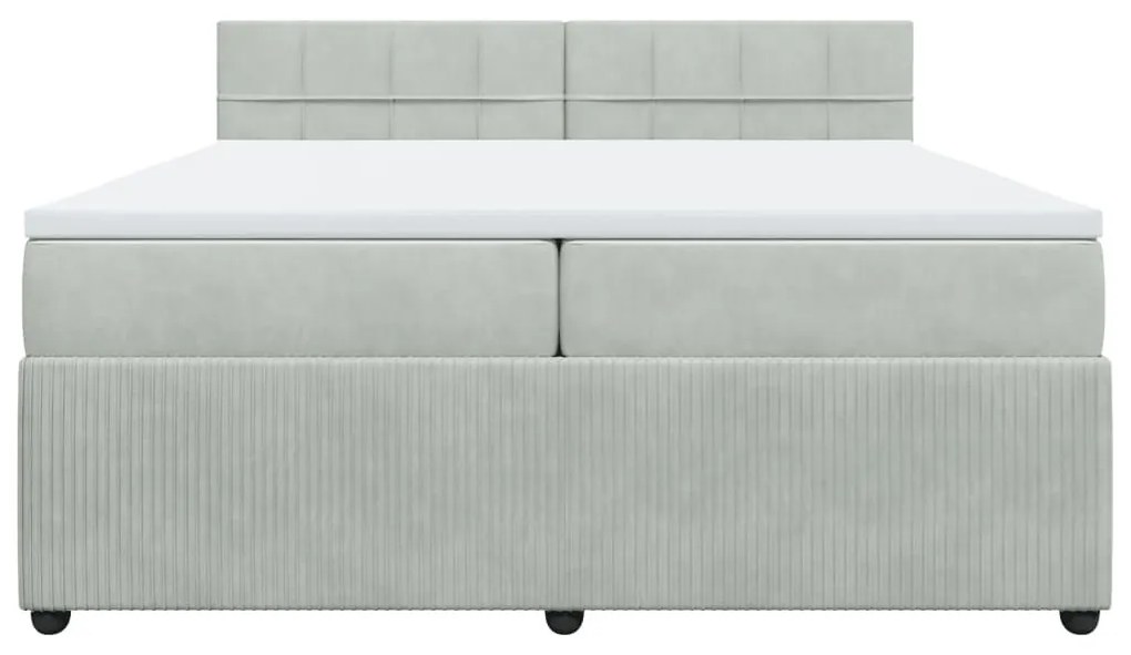 Κρεβάτι Boxspring με Στρώμα Ανοιχτό Γκρι 200x200 εκ. Βελούδινο - Γκρι