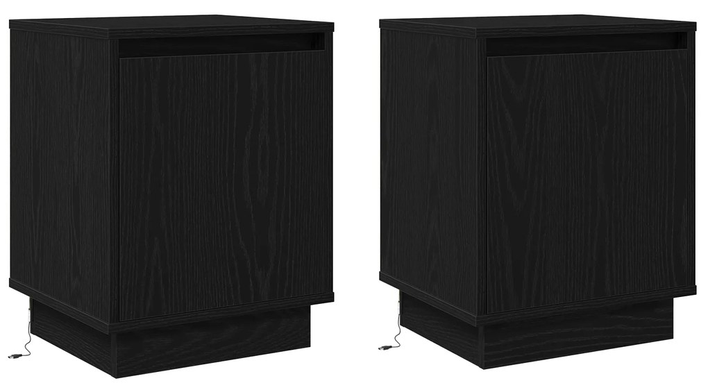 vidaXL Κομοδίνα με LED Φωτισμό 2 τεμ Μαύρο 39x34,5x50 εκ