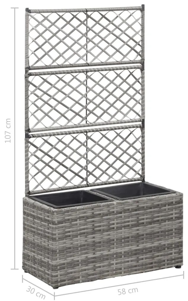 vidaXL Ζαρντινιέρα Υπερυψωμένη+Καφασωτό Γκρι 58x30x107 εκ. Συνθ. Ρατάν