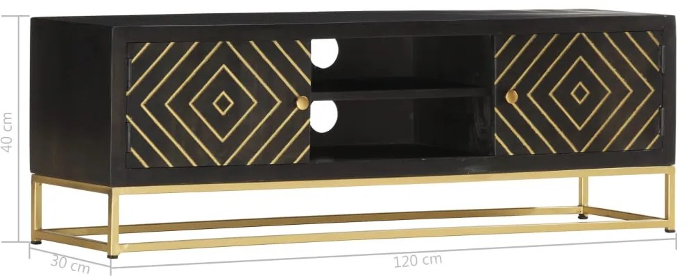 vidaXL Έπιπλο Τηλεόρασης Μαύρο/Χρυσό 120 x 30 x 40 εκ. από Μασίφ Ξύλο Μάνγκο