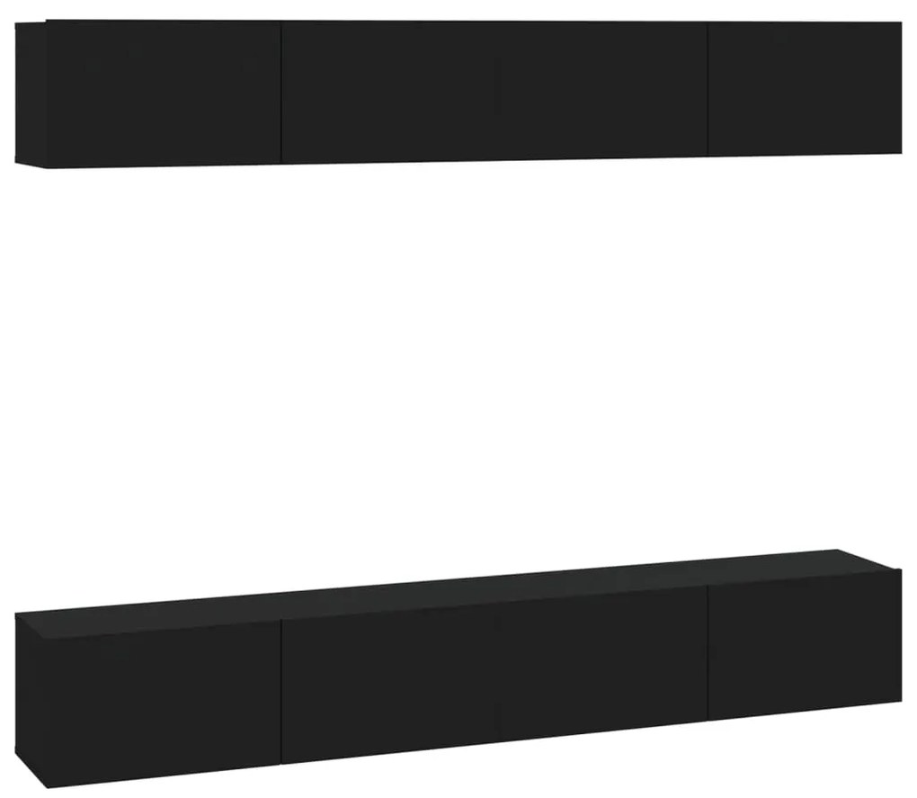 vidaXL Έπιπλα Τηλεόρασης Τοίχου 4 τεμ. Μαύρα 100 x 30 x 30 εκ.