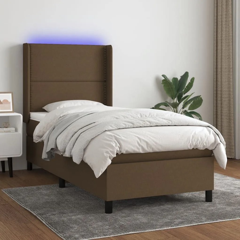 ΚΡΕΒΑΤΙ BOXSPRING ΜΕ ΣΤΡΩΜΑ &amp; LED ΣΚ.ΚΑΦΕ 90X190 ΕΚ. ΥΦΑΣΜΑΤΙΝΟ 3138200