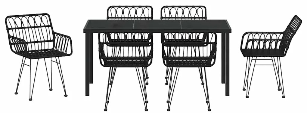 vidaXL Σέτ φαγητού για κήπο 7 pcs Μαύρο Χάλυβας με επίστρωση πούδρας