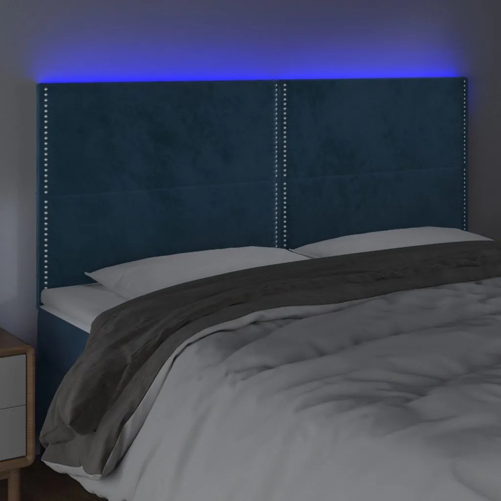 vidaXL Κεφαλάρι Κρεβατιού LED Σκούρο Μπλε 180x5x118/128 εκ. Βελούδινο