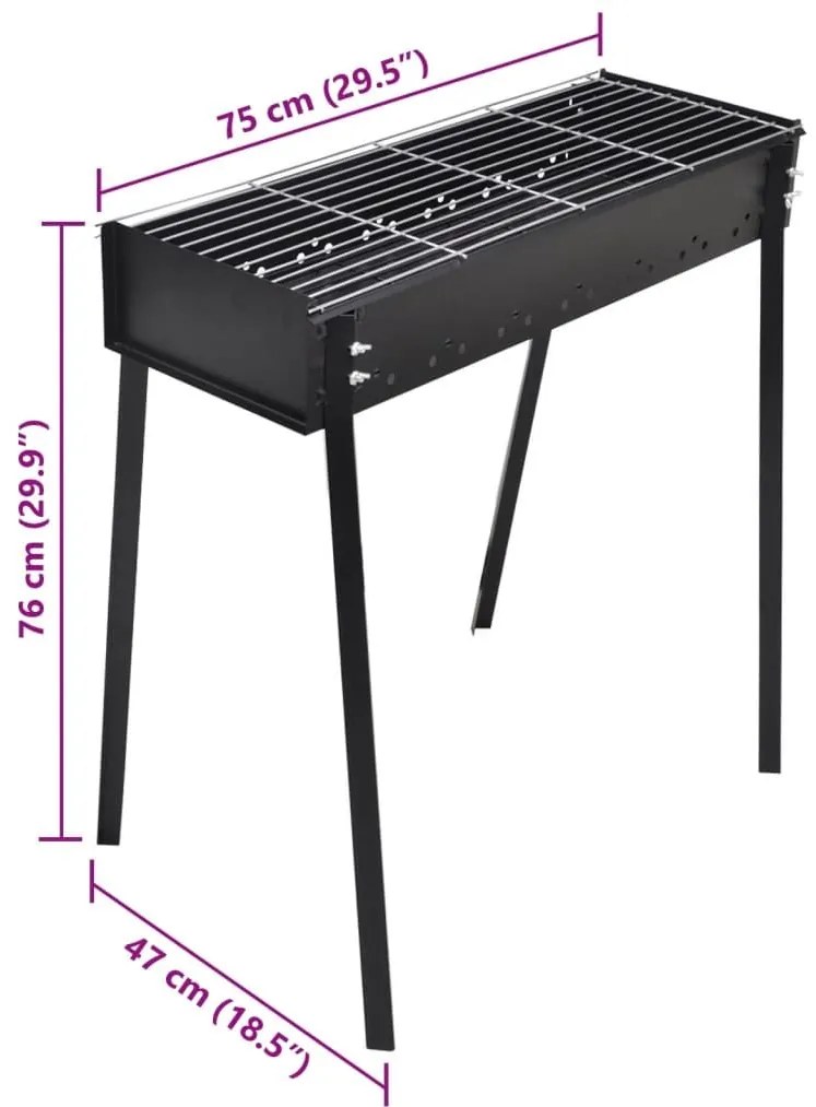 Ψησταριά BBQ για κάρβουνα Βάση ορθογώνια 75 x 28 cm - Μαύρο