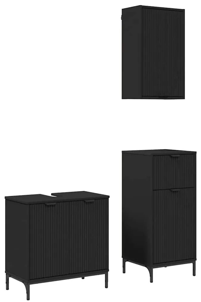 vidaXL Σετ Επίπλων Μπάνιου με συρτάρι 3 pcs Μαύρο 39.5 x 36 x 88 εκ