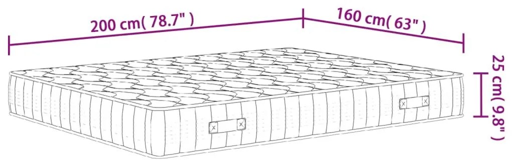 Στρώμα με Pocket Springs Μεσαία Σκληρότητα 160 x 200 εκ. - Λευκό