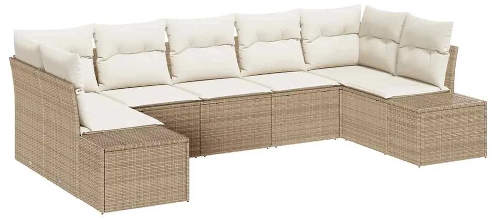 vidaXL Σετ Καναπέ Κήπου με μαξιλάρι 7 pcs Μπεζ Πολυ ράταν