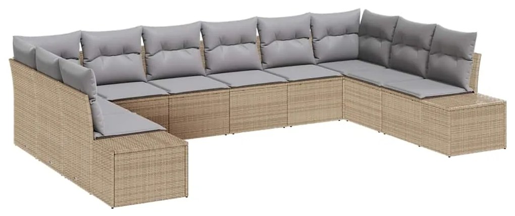 vidaXL Σετ Καναπέ Κήπου με μαξιλάρι 10 pcs Μπεζ Πολυ ράταν