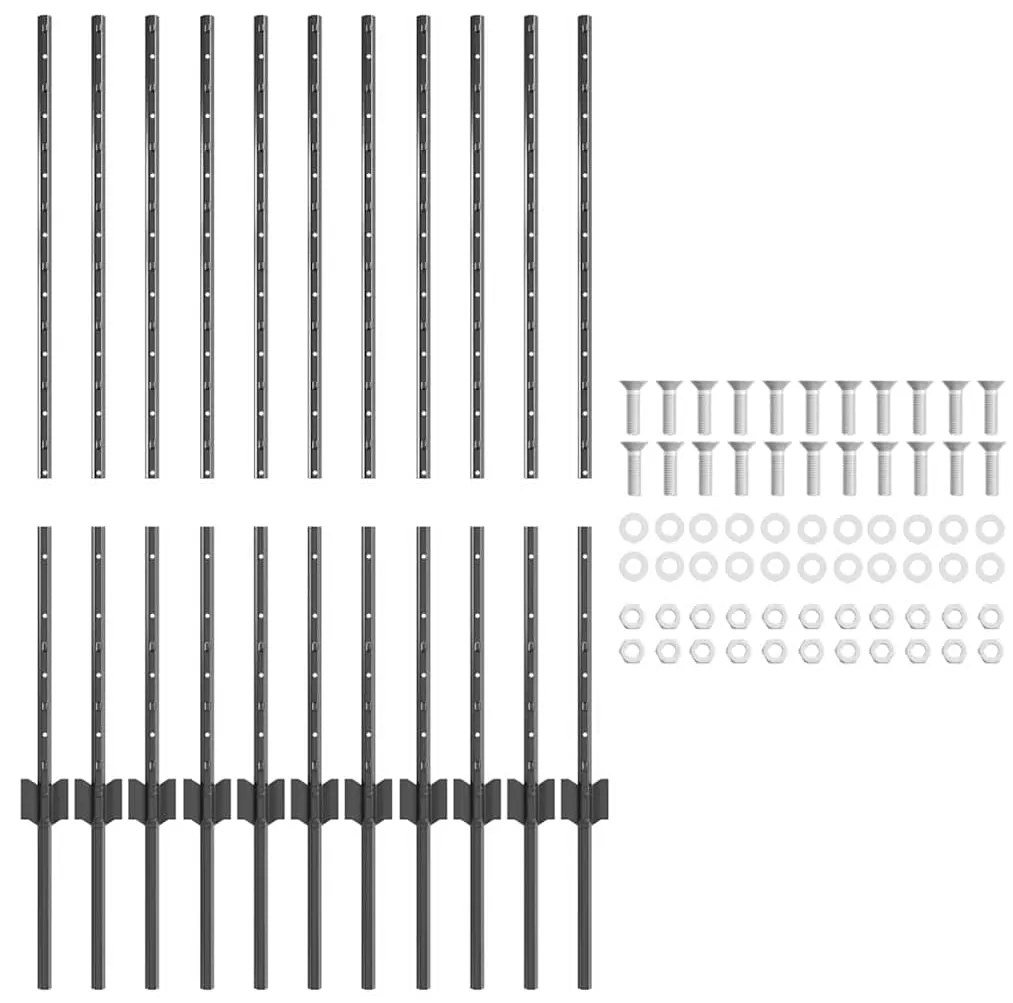 vidaXL Πό posts φράχτη 22 pcs Γκρι 100 cm Ατσάλι