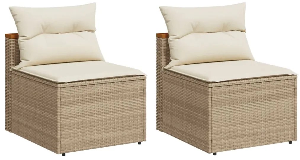 vidaXL Καναπέδες Κήπου Χωρίς Μπράτσα 2 τεμ. Μπεζ Συνθ. Ρατάν &amp; Μαξιλ.