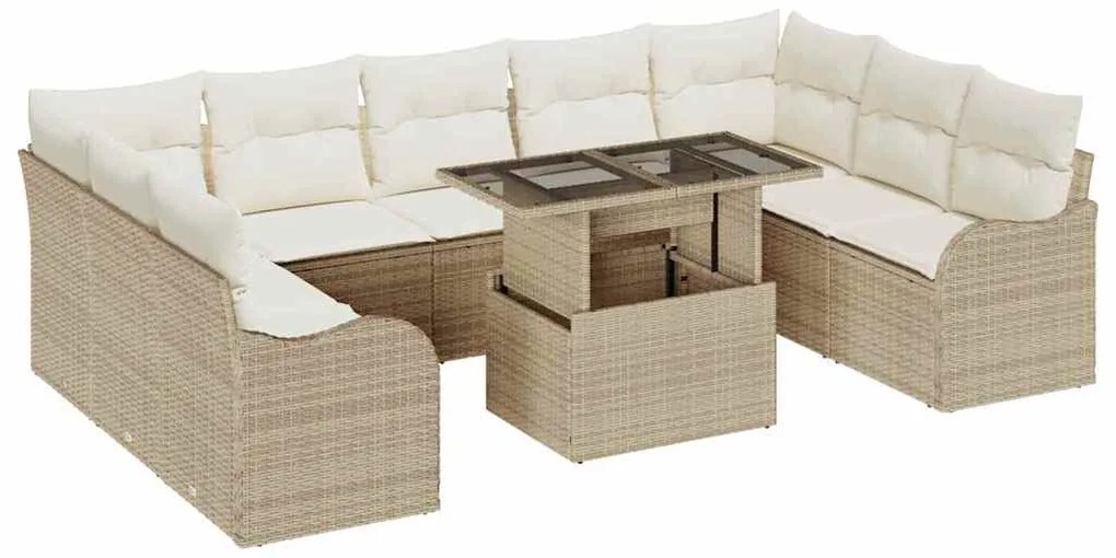 vidaXL Σετ Καναπέ Κήπου με μαξιλάρι 10 pcs Μπεζ Πολυ ράταν