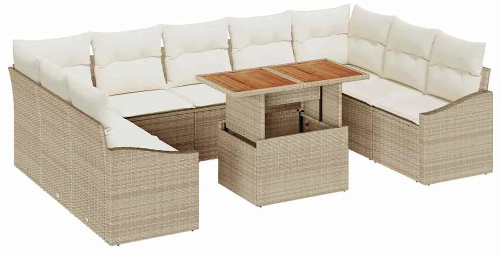 vidaXL Σέτ φαγητού για κήπο με μαξιλάρι 10 pcs Μπεζ και Κρέμα