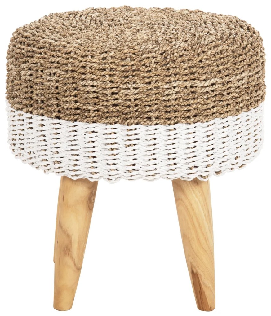 Σκαμπό BEAM απο Ξύλο TEAK και Seagrass σε Φυσικό και Λευκό Φ42x46Yεκ. 42x42x46 εκ.