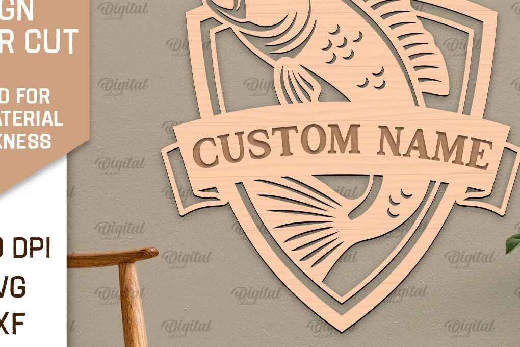 Intra απο ξύλο plywood 3mm-4mm πάχος - Ψάρεμα σημάδι LaserCut. Fishing Decor  Δίασταση 30x20 cm INTRAFABR-98538118