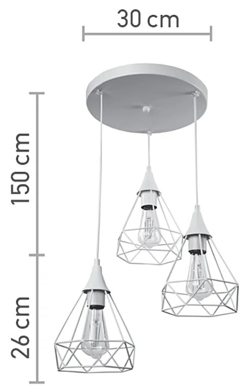 Κρεμαστό φωτιστικό από λευκό μέταλλο (4024-3-WH-ROSETTE) - 4024-3-WH-ROSETTE - 4024-3-WH-ROSETTE
