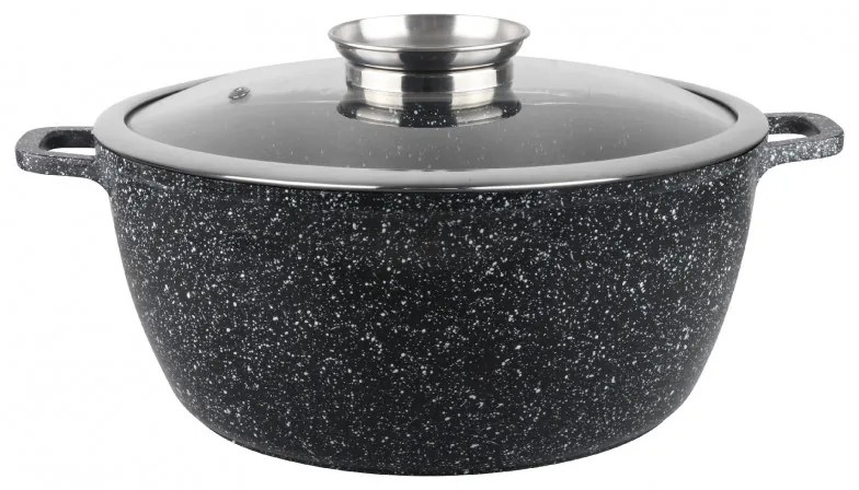 Κατσαρόλα με καπάκι Oliver Voltz OV54318C24, Ø24x10 cm, 4.5 l, Χυτοαλουμίνιο, Κεραμικό μαρμάρινο φινίρισμα, Μαύρο