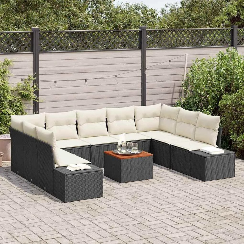 vidaXL Σετ Καναπέ Κήπου με μαξιλάρι 10 pcs Μαύρο Πολυ ράταν