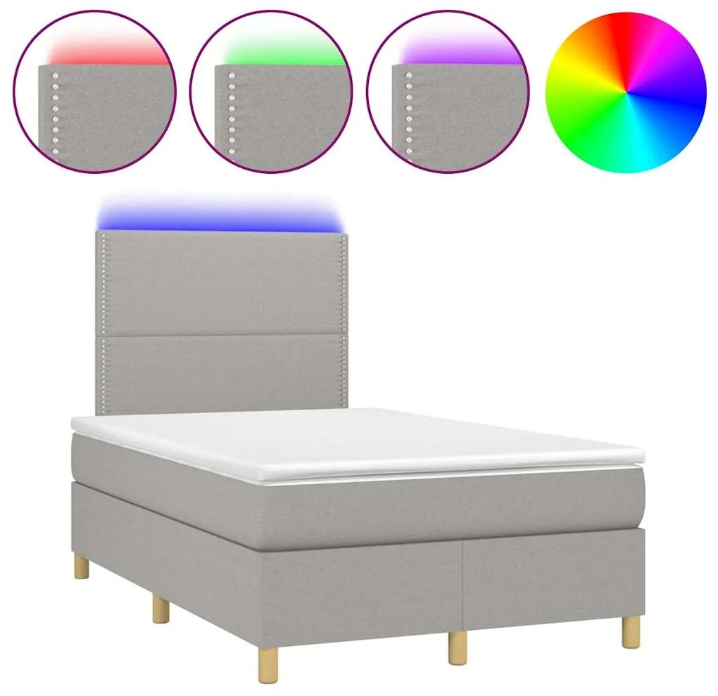 vidaXL Κρεβάτι Boxspring με Στρώμα & LED Αν.Γκρι 120x190εκ. Υφασμάτινο