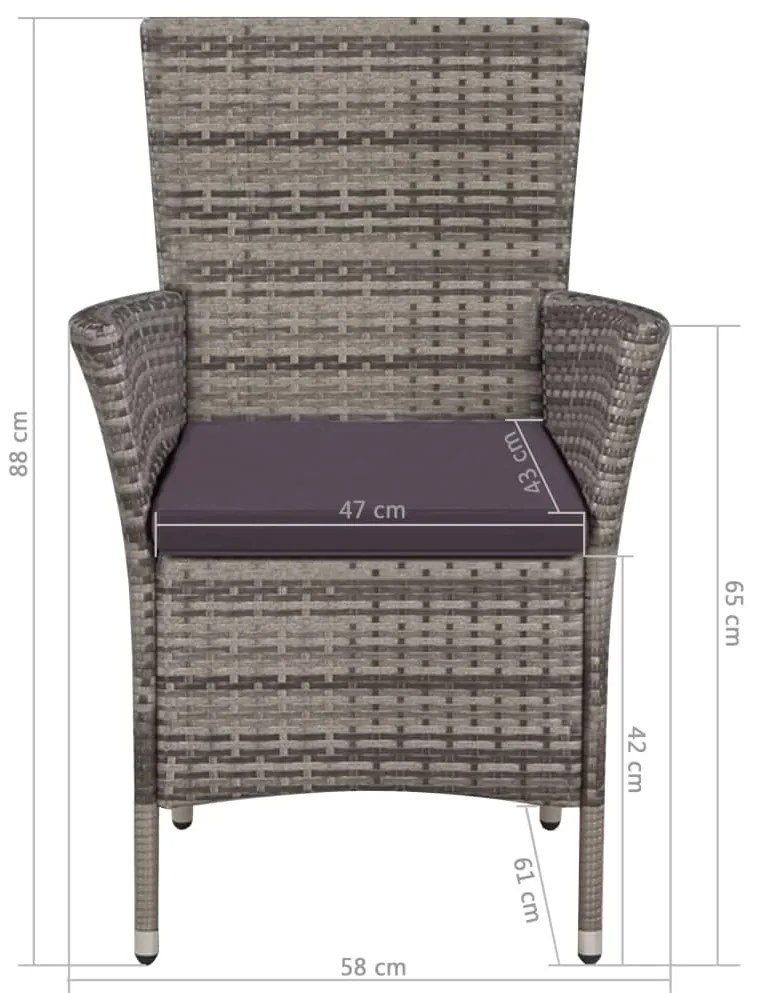 vidaXL Σετ Τραπεζαρίας Εξ. Χώρου 9 τεμ. Γκρι Συνθ. Ρατάν με Μαξιλάρια