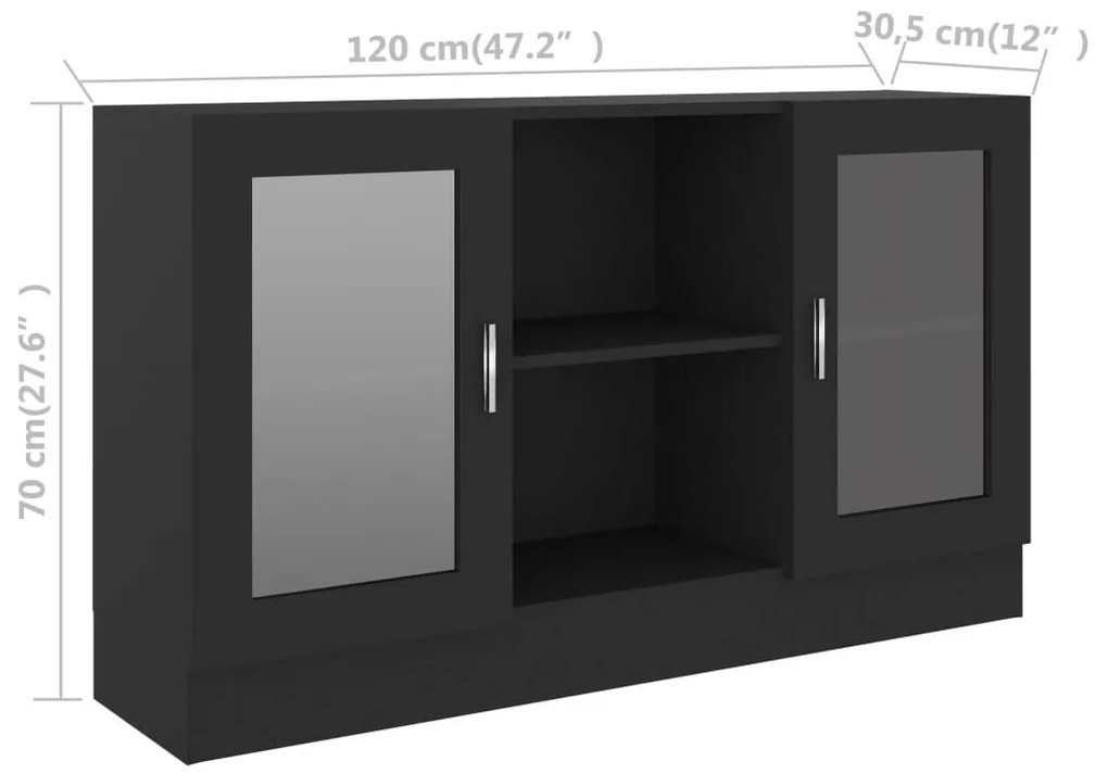 Βιτρίνα Μαύρη 120 x 30,5 x 70 εκ. από Επεξ. Ξύλο - Μαύρο