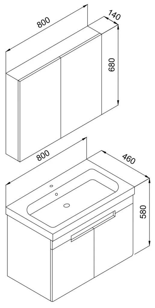 Πάγκος μπάνιου με Νιπτήρα TREND 80 Ανθρακί 80x46x58 εκ. 80x46x58 εκ.