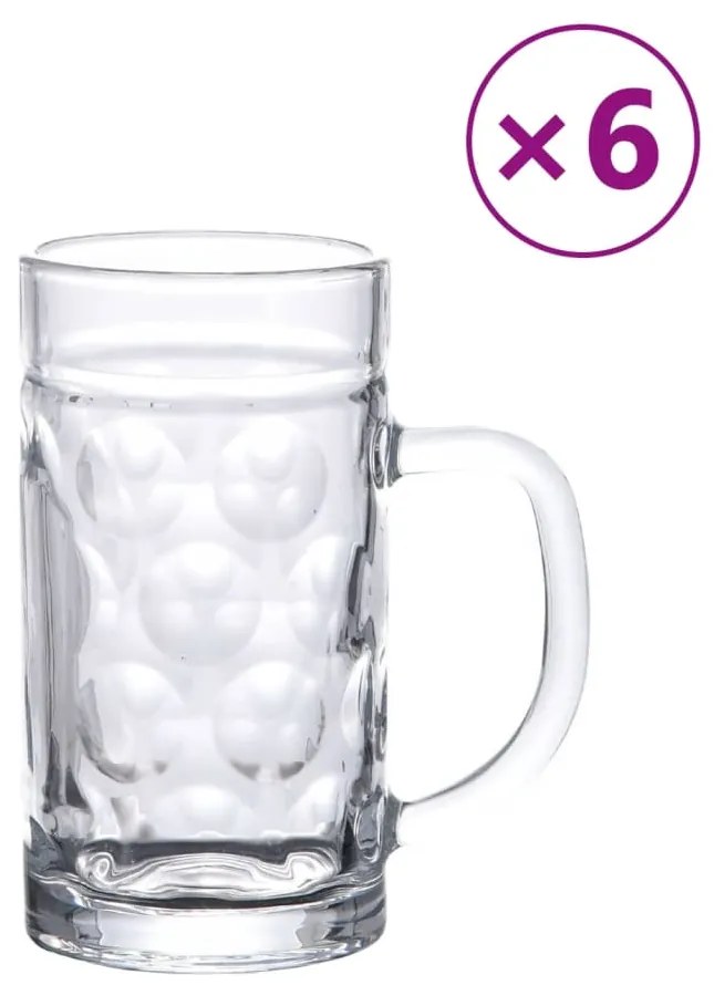 Κούπα Μπίρας με Λαβή Γυάλινη 6 Τεμ. 500 ml - Διαφανές