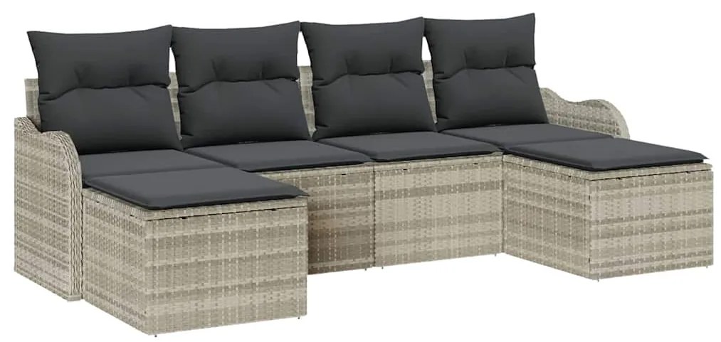 vidaXL Σετ Καναπέ Κήπου με μαξιλάρι 6 pcs Ανοιχτό γκρι Πολυ ράταν