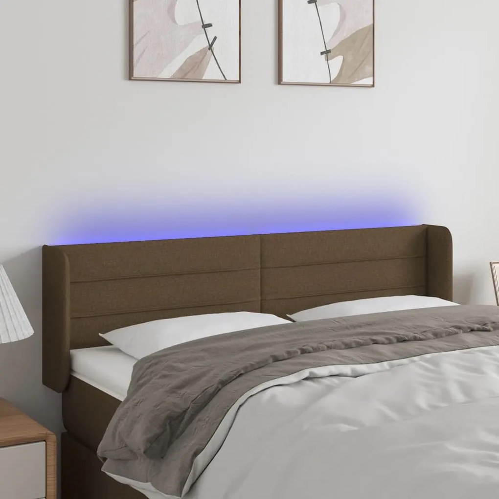 vidaXL Κεφαλάρι Κρεβατιού LED Σκούρο Καφέ 147x16x78/88 εκ. Υφασμάτινο