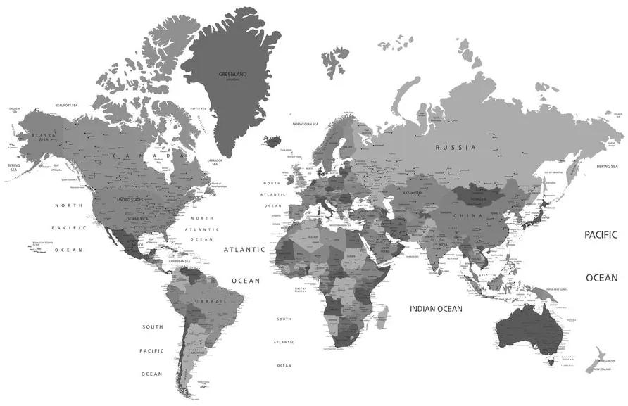 Εικόνα στον παγκόσμιο χάρτη φελλού σε μαύρο & άσπρο - 90x60  wooden