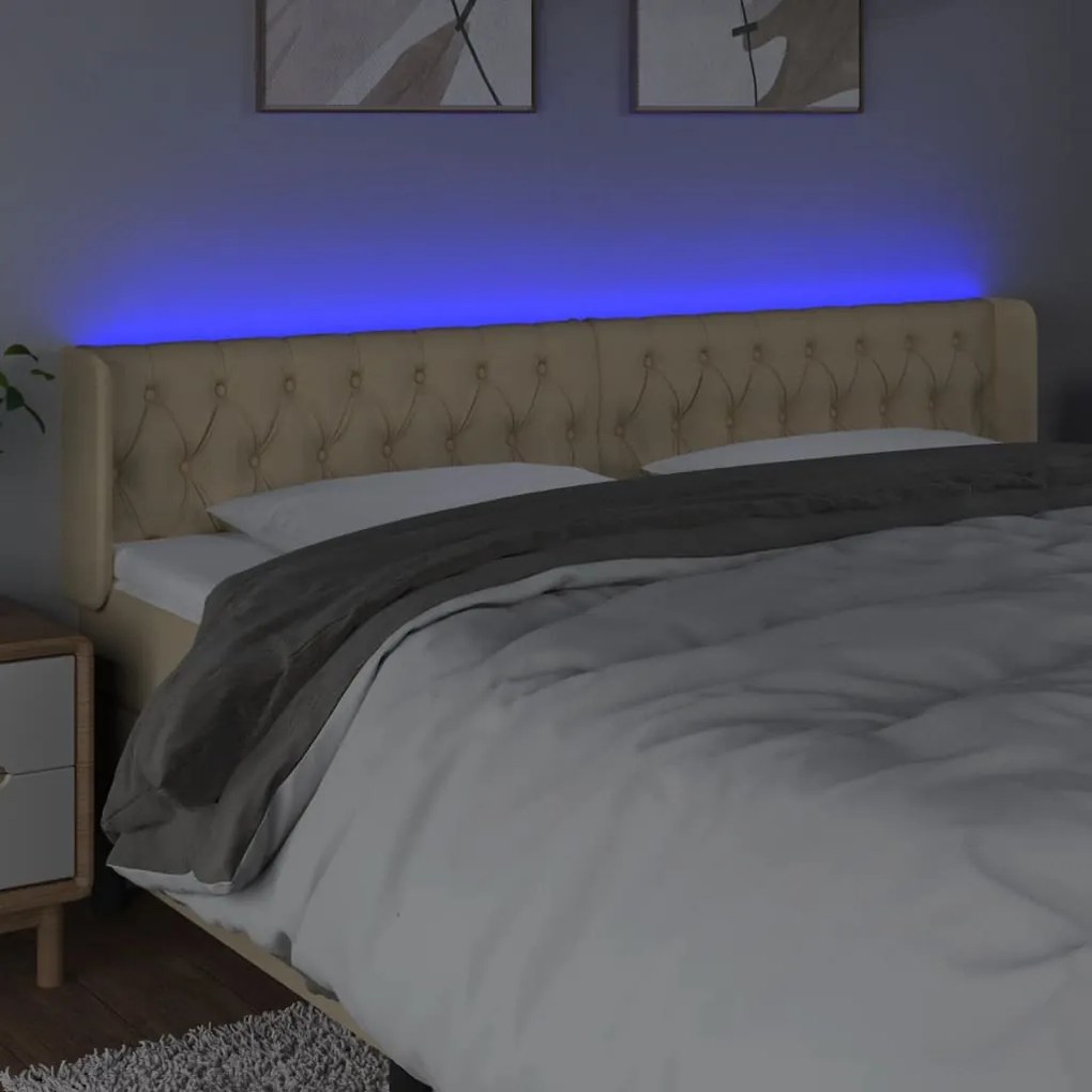 vidaXL Κεφαλάρι Κρεβατιού LED Κρεμ 203x16x78/88 εκ. Υφασμάτινο