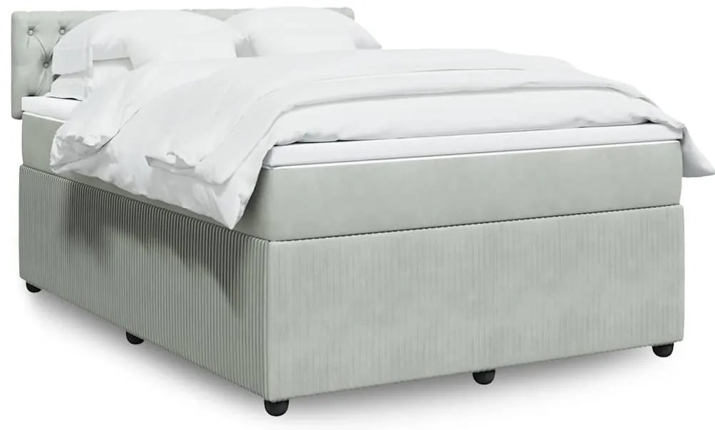 vidaXL Κρεβάτι Boxspring με Στρώμα Ανοιχτό Γκρι 140x190 εκ. Βελούδινο