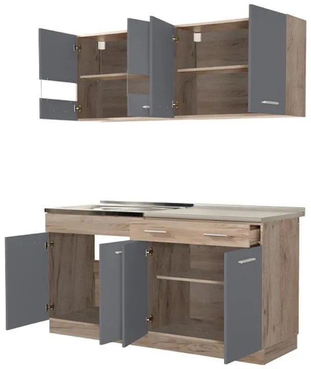 Σύνθεση Κουζίνα Dalila 160 Γκρί Δρύς - Γκρί 160x51,5x206,5 εκ. 160x51.5x206.5 εκ.