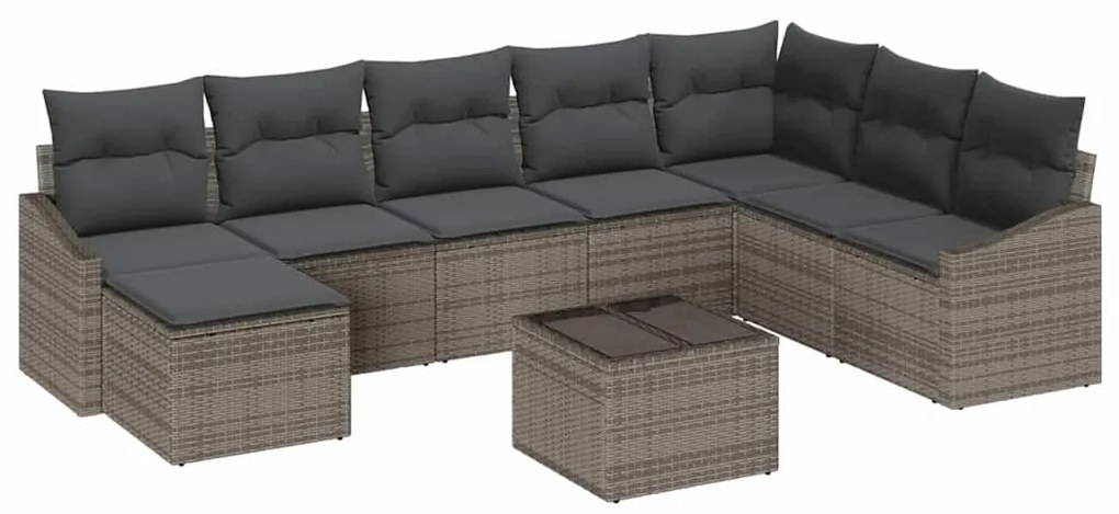 vidaXL Σετ Καναπέ Κήπου 9 pcs Γκρι Πολυ ράταν