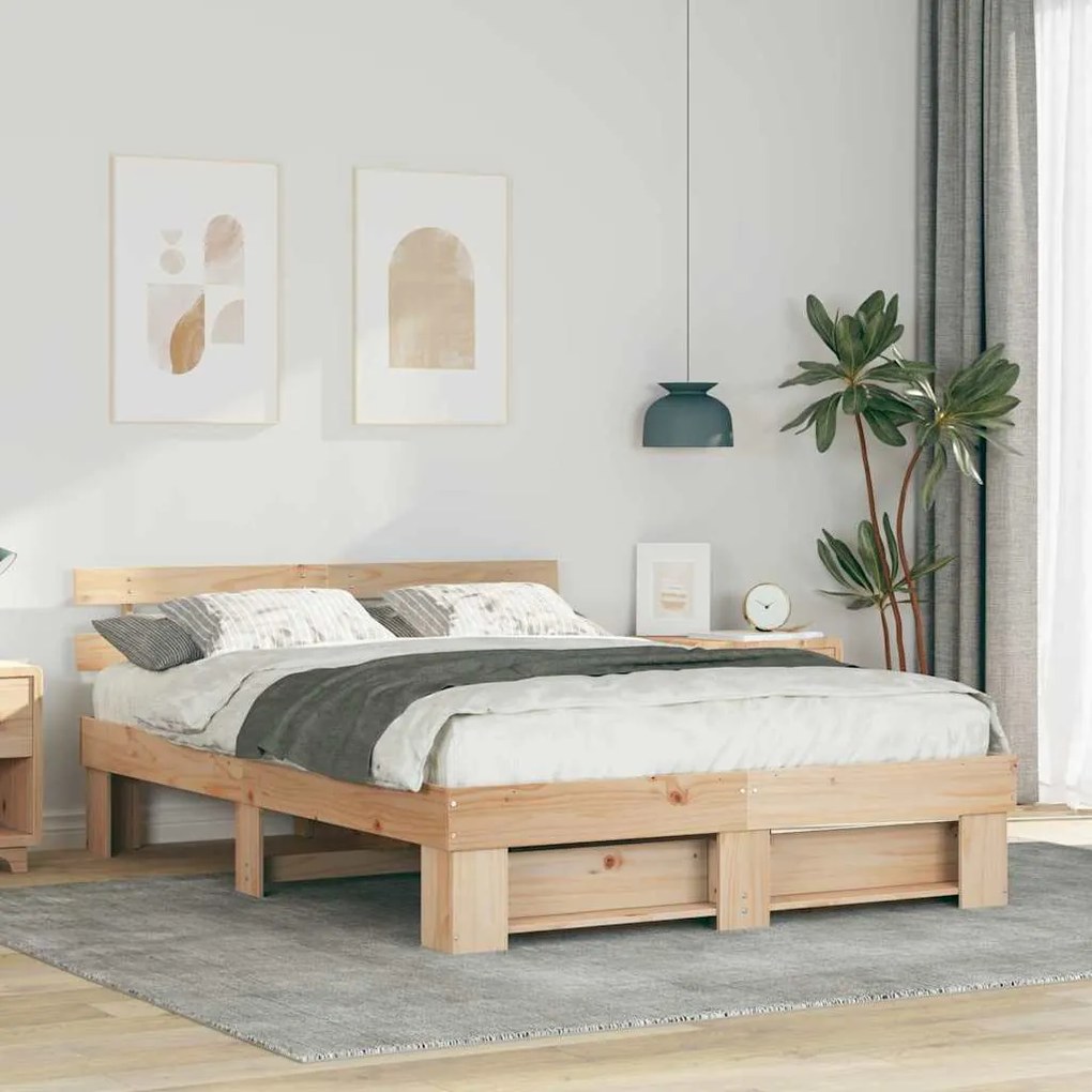 vidaXL Σκελετός Κρεβατιού Καφέ 150 x 200 cm Μασίφ ξύλο πεύκου
