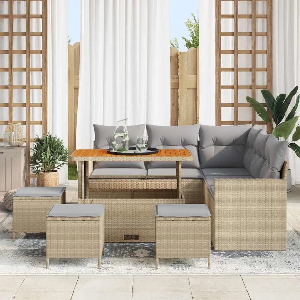 vidaXL Σετ Καναπέ Κήπου 9 pcs Μπεζ συνθετικό ρατάν