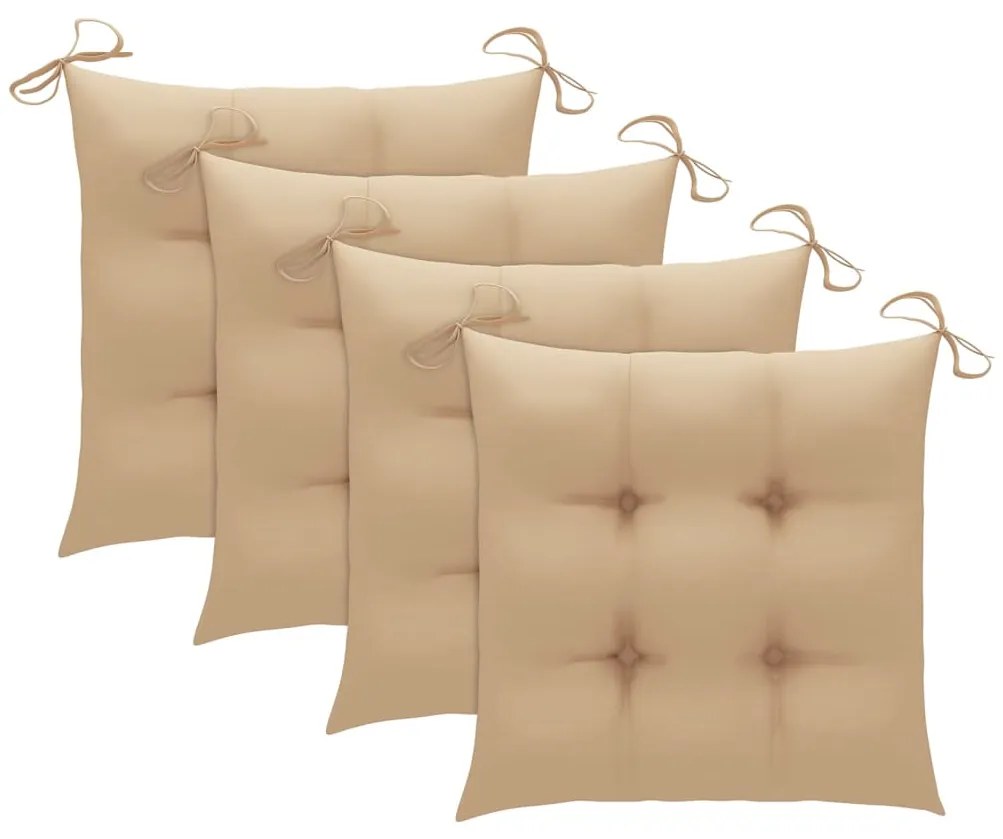 vidaXL Καρέκλες Κήπου Στοιβαζόμενες 4 τεμ. Μασίφ Ξύλο Teak &amp; Μαξιλάρια