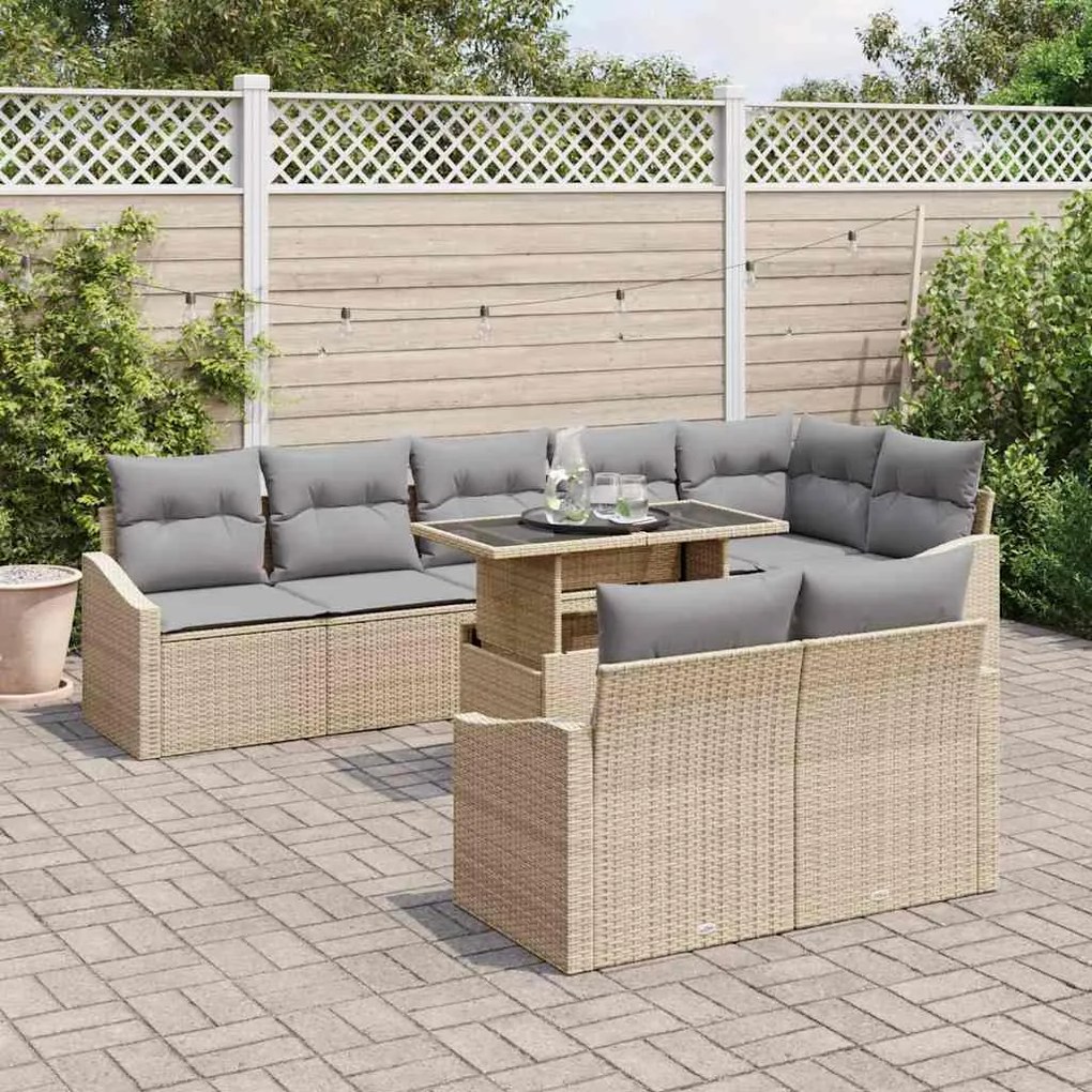vidaXL Σετ Καναπέ Κήπου 9 pcs Μπεζ, Ανοιχτό Γκρι 100 x 55 x 73 εκ