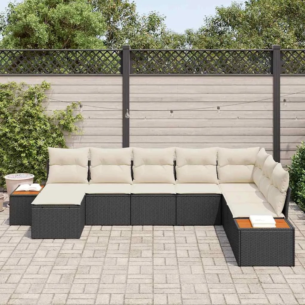 vidaXL Σετ Καναπέ Κήπου 8 pcs Μαύρο και κρεμ 319 x 209 x 85 εκ.