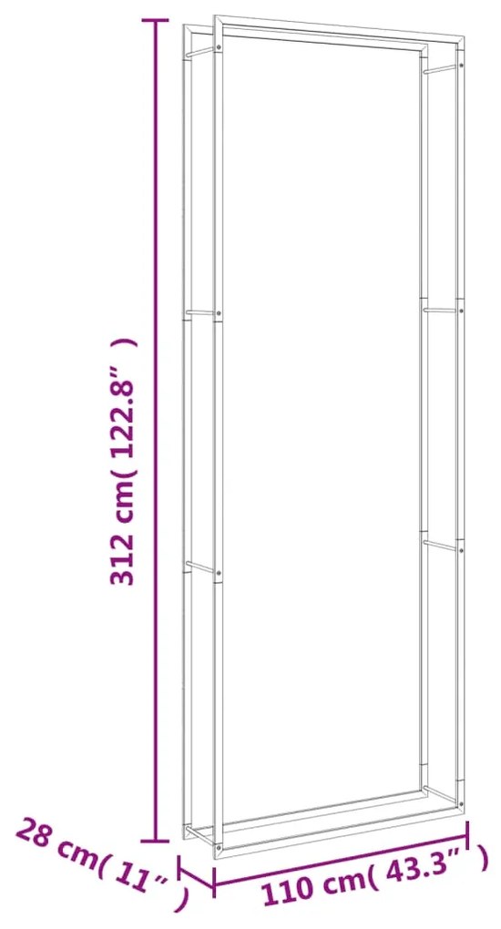 Ραφιέρα Καυσόξυλων 110x28x312 εκ. από Ανοξείδωτο Aτσάλι - Ασήμι