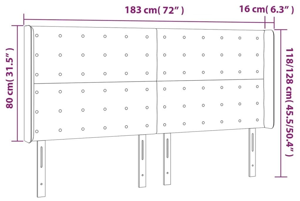 Κεφαλάρι με Πτερύγια Μαύρο 183x16x118/128 εκ. Συνθ. Δέρμα 3119682