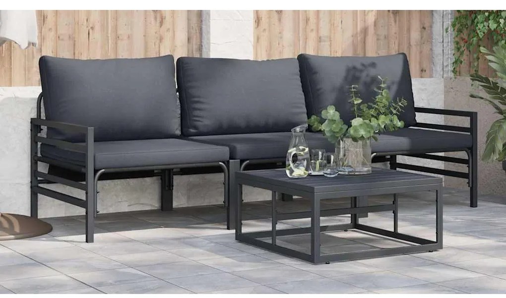 vidaXL Σετ Καναπέ Κήπου με μαξιλάρι 3 pcs Μαύρο Ατσάλι