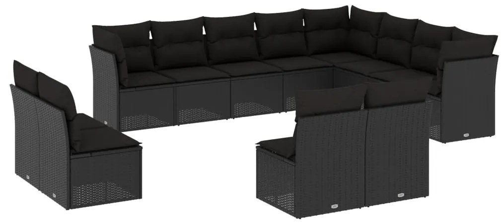 vidaXL Σαλόνι Κήπου 12 Τεμαχίων Μαύρο Συνθετικό Ρατάν με Μαξιλάρια