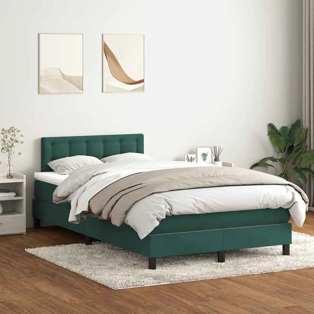 Κρεβάτι Boxspring με Στρώμα Σκούρο Πράσινο 120x210εκ. Βελούδινο