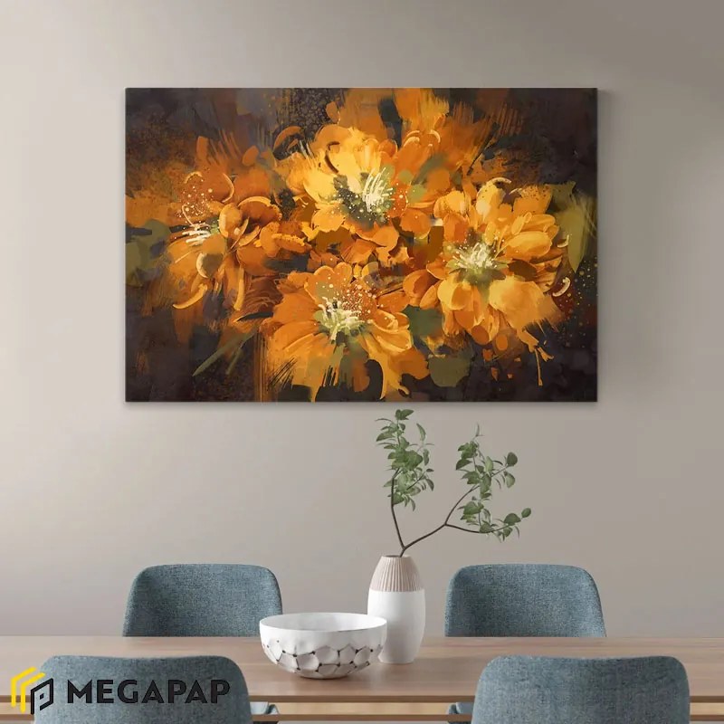 ΠΙΝΑΚΑΣ ΣΕ ΚΑΜΒΑ "ORANGE FLOWERS" MEGAPAP ΨΗΦΙΑΚΗΣ ΕΚΤΥΠΩΣΗΣ 120X60X3ΕΚ.