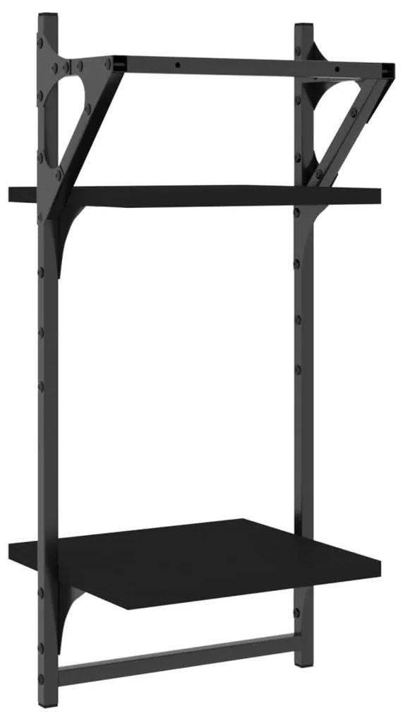 vidaXL Ράφια Τοίχου με Μπάρα 2 τεμ. Μαύρα 30 x 25 x 65 εκ.
