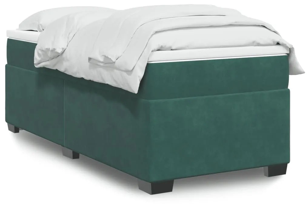 vidaXL Κρεβάτι Boxspring με Στρώμα Σκούρο Πράσινο 90x190 εκ. Βελούδινο