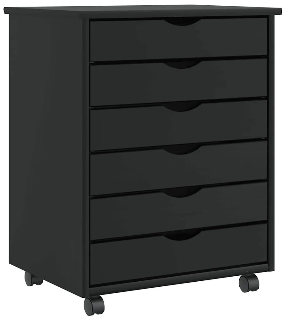 Τροχήλατο ντουλάπι με συρτάρια "MOSS" Μαύρο μασίφ ξύλο πεύκο