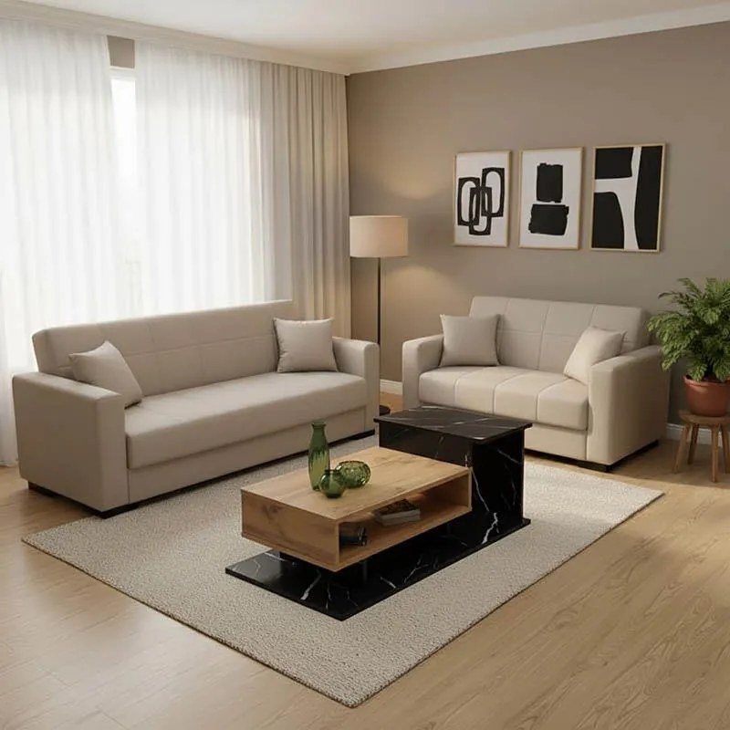 Σετ σαλονιού Vox 2τεμ ύφασμα σε κρεμ απόχρωση 214x83x82 εκ.