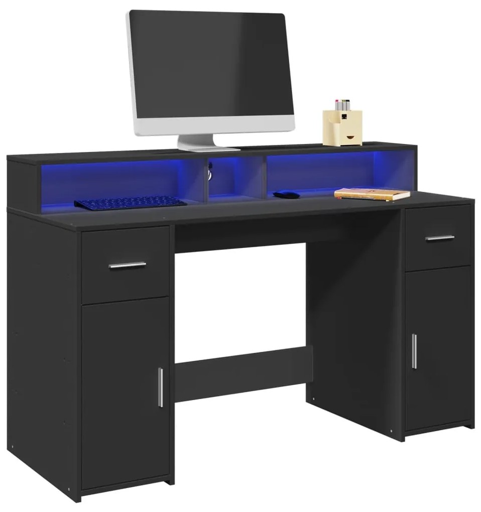 Γραφείο με LED Μαύρο 140x55x91 εκ. από Επεξεργασμένο Ξύλο
